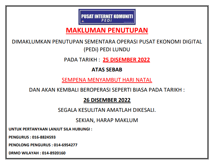 Penutupan-PEDi-Lundu-Disember-2022